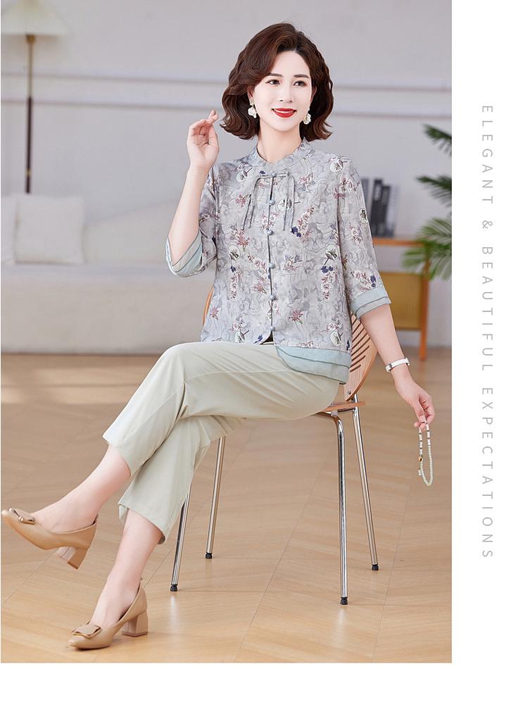 Muttertag Ethnische Stil Kurzarm Sommerbluse für Damen: Altersreduzierender Neuer Chinesischer Stil