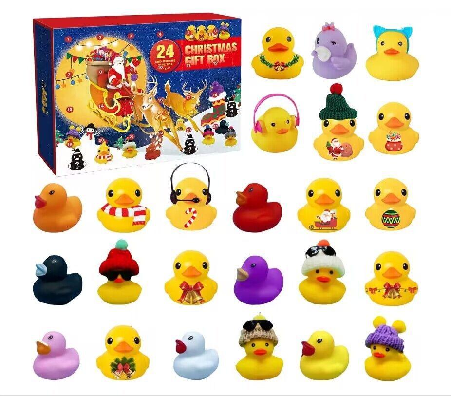 Funny 24 Days Christmas Countdown Calendar Blind Box Vinyl Duck Toy Set For Gift