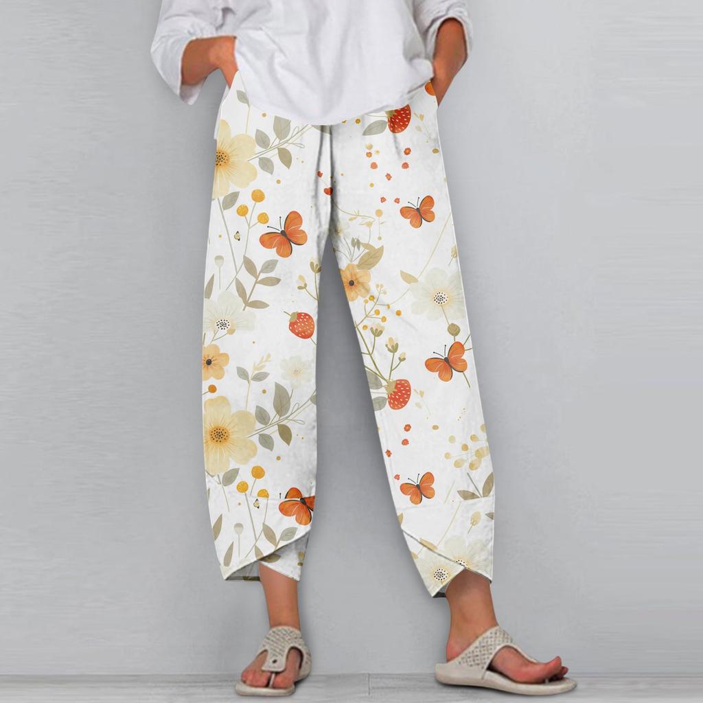 Women's Pants  With Pockets Casual Trousers Pants For Women Summer Casual Wide Leg Elastic Waist Pants With Pockets