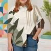 Women Plus Size Geometric Color Block Printed Collared Long Sleeve Cut Out Button Front Shirt