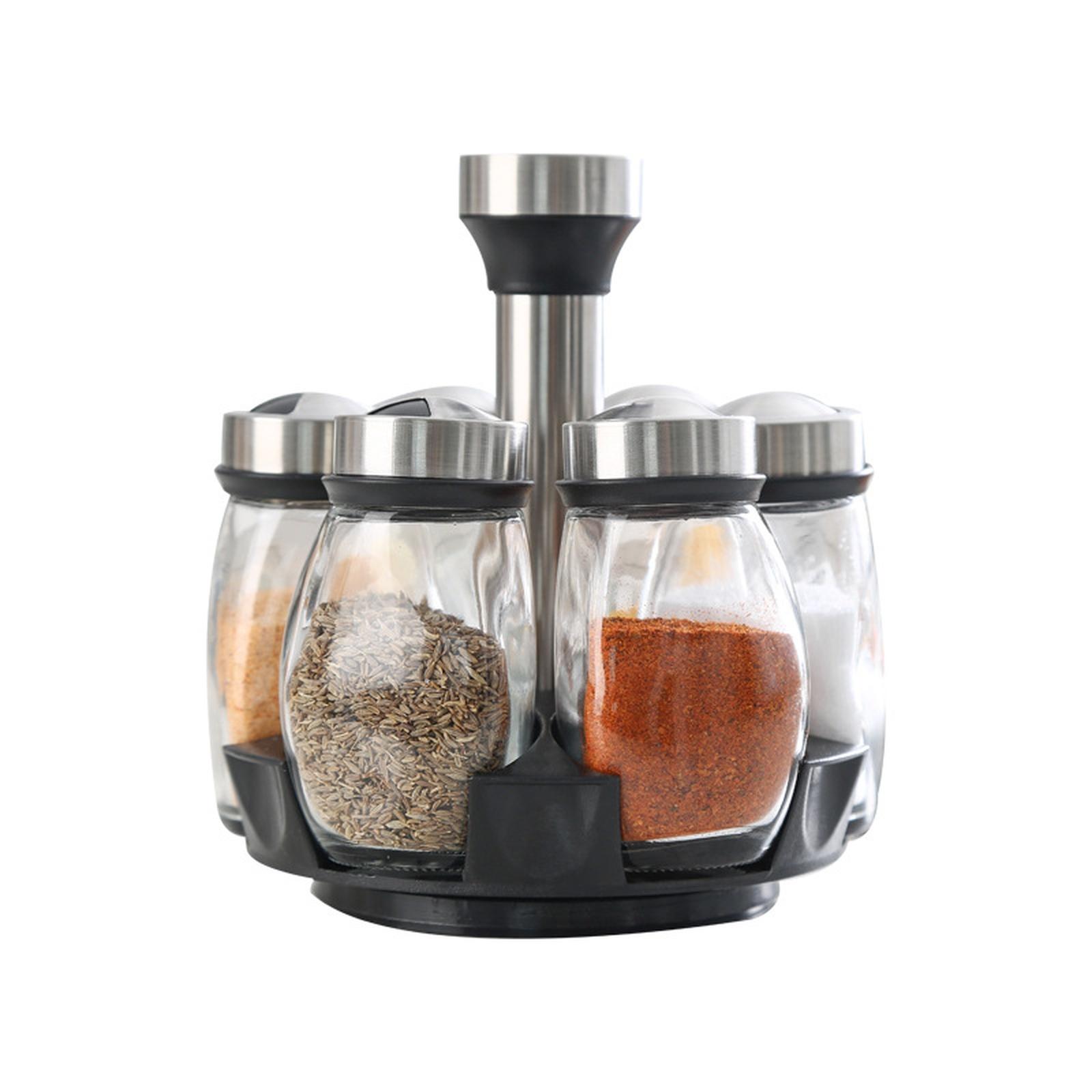 Rotating Seasoning Bottle Base Organizer Jar Set Kitchen Condiment Container Combination чёрный