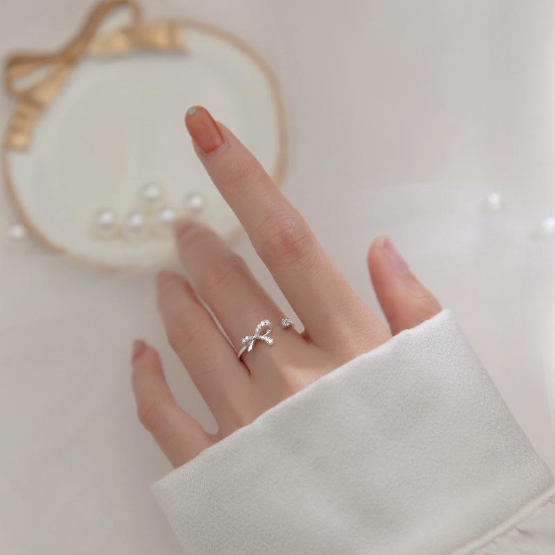 Sweet Diamond Bow Ring Trendy Daily Versatile Fashion Personalized Index Finger Open Ring