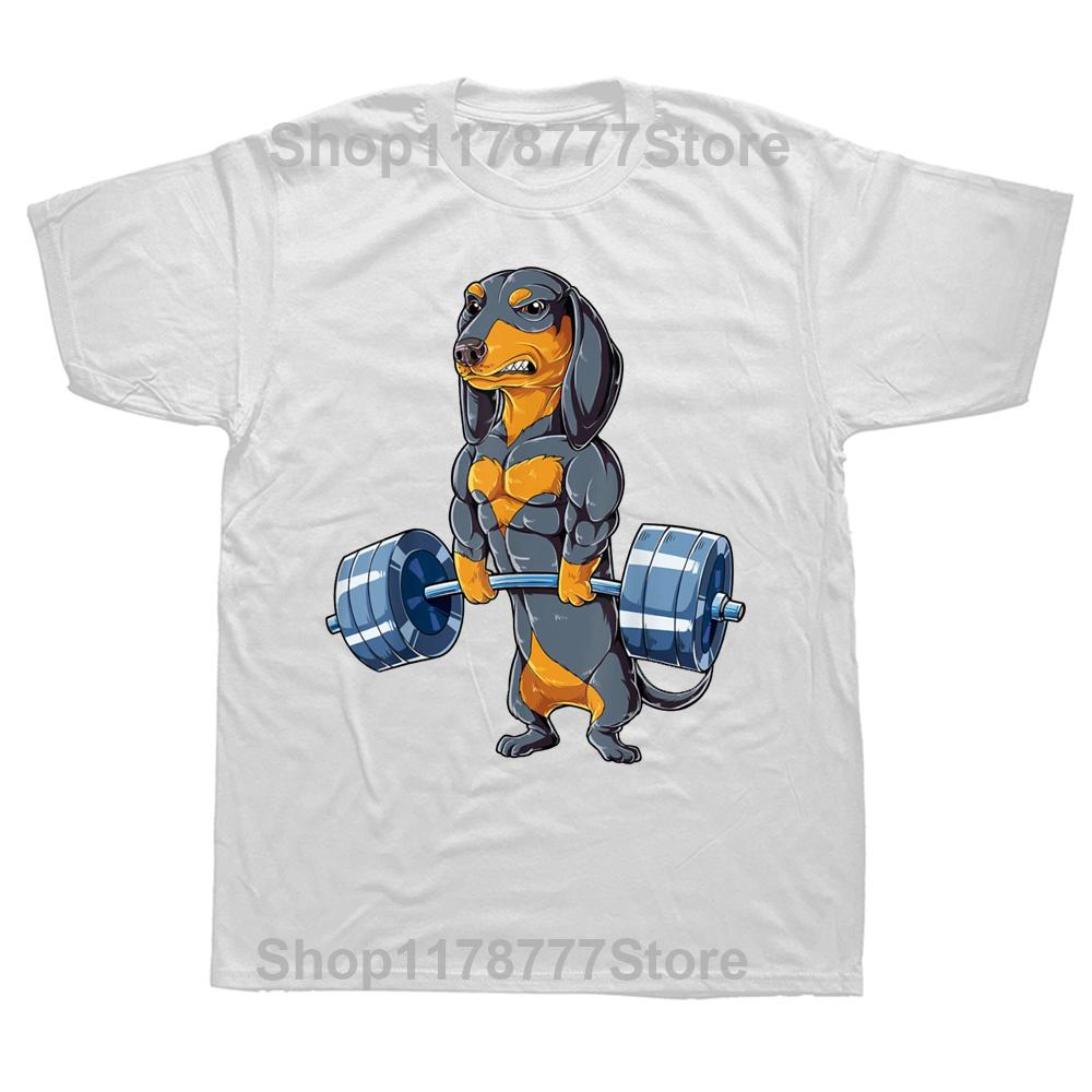 Dachshund Dog Weightlifting Funny Deadlift Gym T Shirts Graphic Cotton Streetwear Short Sleeve Birthday Gifts Summer Tshirt