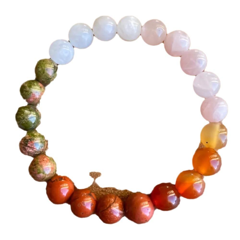 Festive Gifts Multicolor Agate Unakite And White Jade Beaded Bracelet Vibrant Fashion Jewelry For Women Daily Wear Simple Versatile Accessory