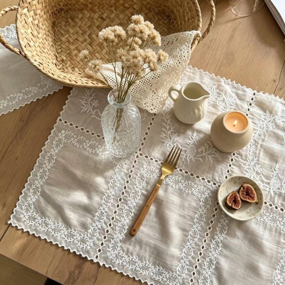 Soft Flounced Lace Placemats Flower Embroidered Cloth Napkins New Table Cup Mat  Photo Background