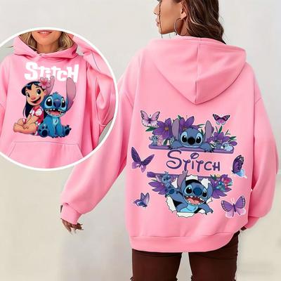 Stitch & Lilo Bedruckter Damen-Hoodie Warmer Pullover für Herbst Winter Mode Streetwear Sweatshirt für Täglichen Freizeitgebrauch