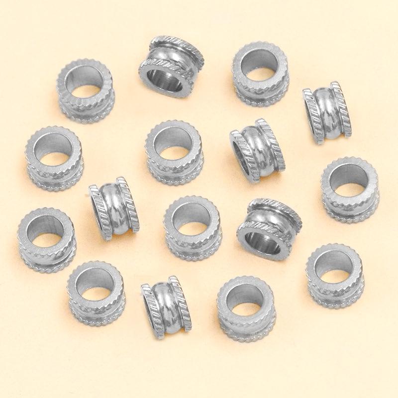 Two-Color 5*8mm Stainless Steel Striped Spacer Beads for Handmade Jewelry Bracelets