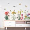 Wall  Sticker, Bright Flower Green Leaf Cluster Colored Butterflies Decoration Painting, Bedroom