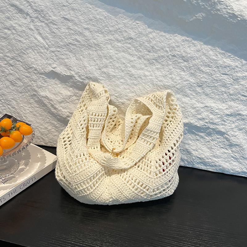 Yogodlns Casual Knitted Tote Bag Women's Summer Fashion Basket Weave Hollow Out Large Capacity Shoulder Bag for Daily Use