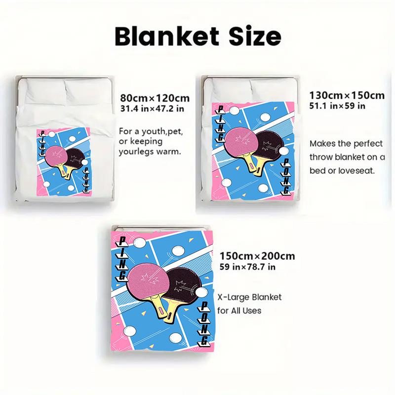 Vibrant Table Tennis Court 2D Flat Pattern Flannel Blanket High Quality All Seasons Warmth and Comfort Perfect for Christmas Gifts.