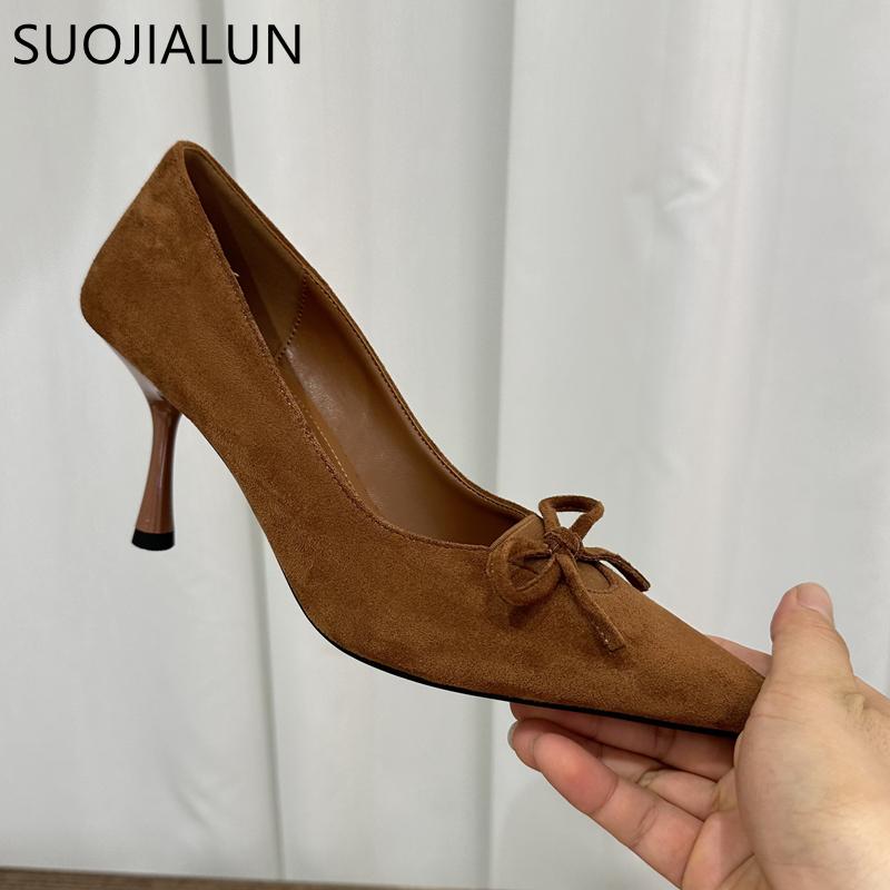 Fashion SUOJIALUN 2025 Autumn New Brand Women Elegant Pumps Shoes Fashion Pointed Toe Shallow Boat Shoes Thin High Heel Dress Single Sho
