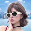 New retro cat's eye beige frame sunglasses, large frame to show the face, small plain face, anti-ultraviolet sunglasses, female tide