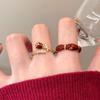 2024 New Style Wine Red Rose Zircon Whitening Index Finger Ring – Elegant, Adjustable, Stackable for Girls