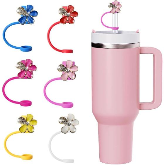 5Pcs Blling Bow Straw Cover Silicone Colorful Covers Cap for Stanley Cup 30&40 Oz Tumblers Lovely Reble Straws Cute Tumbler Straw Topper Accessories