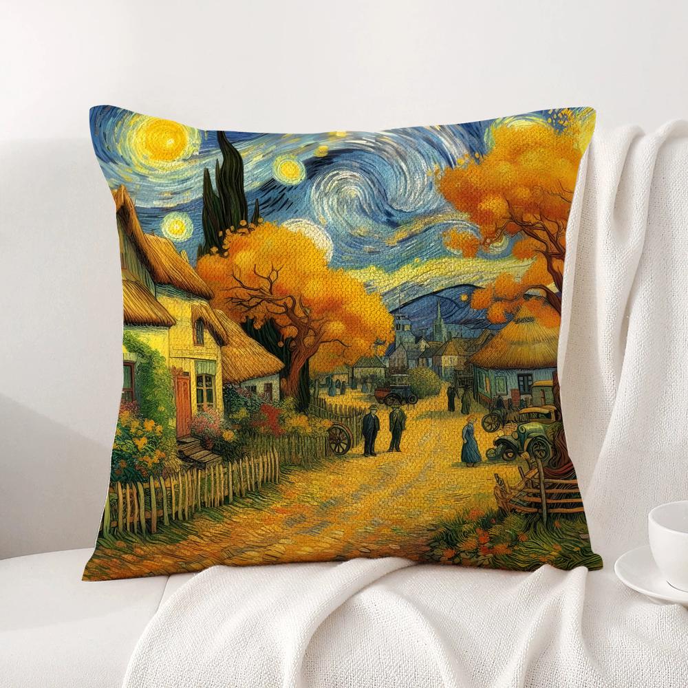 Klassische VVanGogh Kunst Kissenbezug Natürlicher Leinen Bio-Stoff Doppelseitiger Druck Sofa Heimdekoration Geschenk Kissenbezug