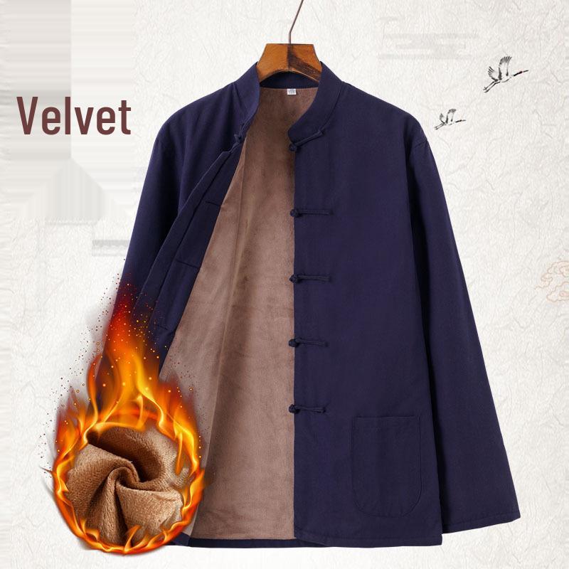 Men’s Winter Cotton Padded Tang Suit Jacket - Chinese Style Stand Collar for Middle-aged and Elderly