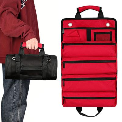 Neue Werkzeugtasche Rolle Werkzeugaufbewahrungstasche Geeignet für Arbeiter Ingenieure Wartungswerkzeuge Camping Abnehmbare Multifunktionstasche Rot
