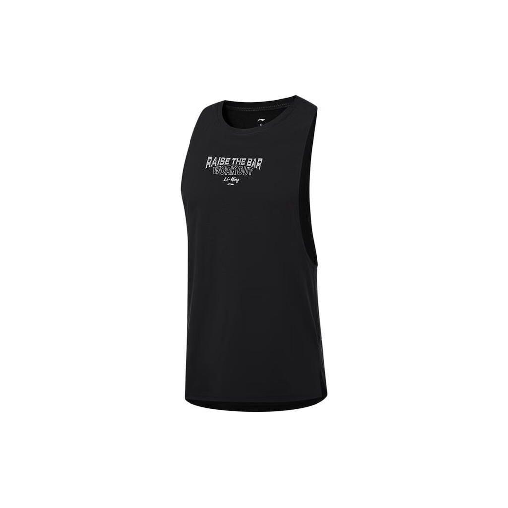 Li-Ning Fitness Series Letter Print Moisture Wicking Quick Dry Gym Vest Men Tops Black AVST067-1