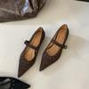 French Beautiful Rivet One-word Buckle with Flat Heel Shallow Mouth Single Shoes Autumn Late Evening Temperament Elegant Mary Jane Shoes