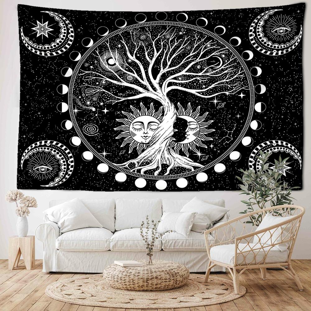 Moon Phase Life Tree Tapestry Wall Hanging Abstract Sun And Moon Art Hippie Tapiz Witchcraft Mysterious Dormitory Home Decor