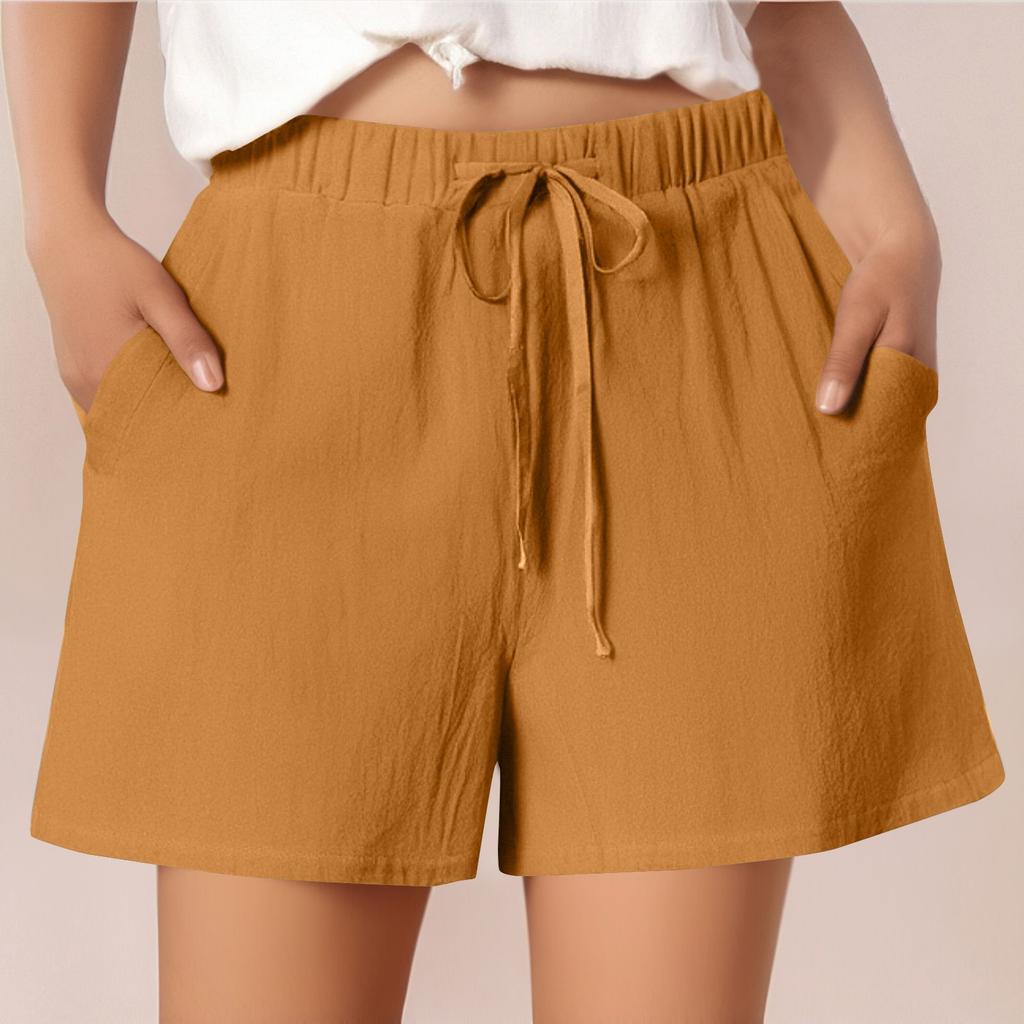Women's Casual Cotton And Linen Solid Color Loose Elastic Waist Lace-up Shorts Three-quarter Pants
