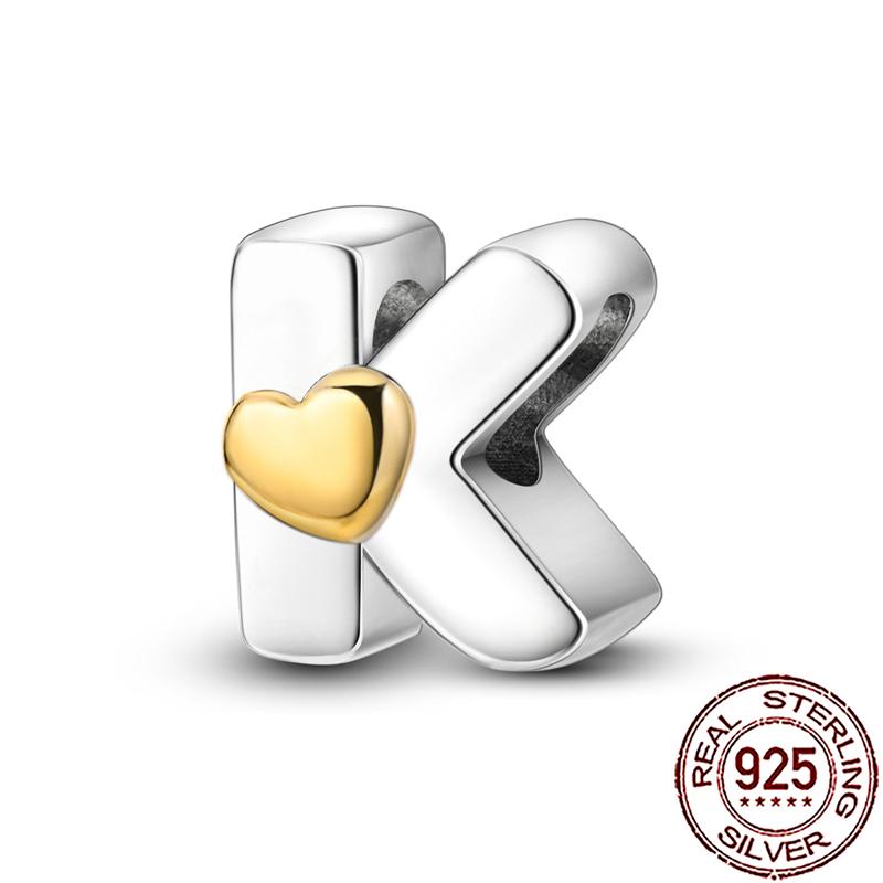 New Stylish Charms Genuine Copper Heart Alphabet Letter A B C Charm Beads Fit Snake Chain Arm Bracelet Necklace Women Do-It-Yourself Jewelry
