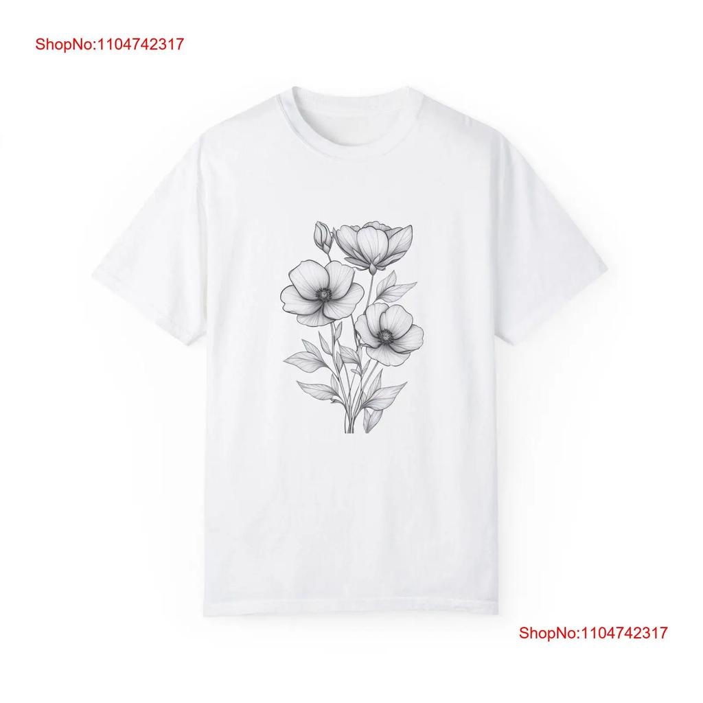 Vintage Floral T Shirt Botanical Line Art Minimalist Aesthetic Vintage Washed Slightly Stretched Streetwear Stylish Unisex