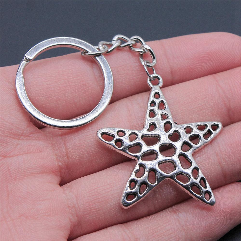 Starfish Shell Turtle Beach Ocean Keychain for Boys Trendy Boho Fathers Day Gift Classic Wallet Accessory