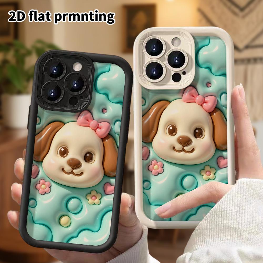 Phone Case: 2D Flat Design Suitable for iPhone 18 17 16 15 14 13 Pro Protective Case, Bowknot Puppy, Perfect Christmas and Halloween Holiday Gift
