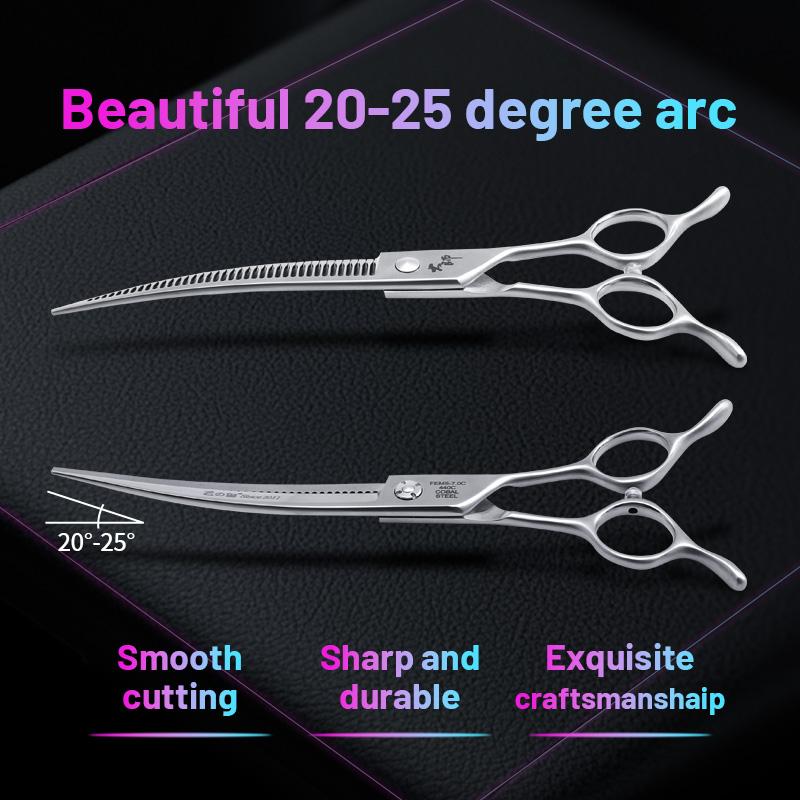 Fenice 7 Inch JP440C Steel Pet Grooming Curved Chunker Scissors Trimming Dog Hairdressing Beauty Magic Shears 70% ThinningRate