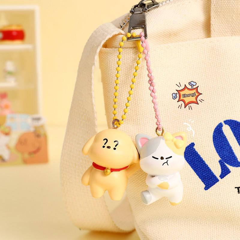 

1Pair Cute Creative Couple Keychain Cartoon Cat Dog Pendant Keyrings Exquisite Kawaii Backpack Decoration Accessories Gifts