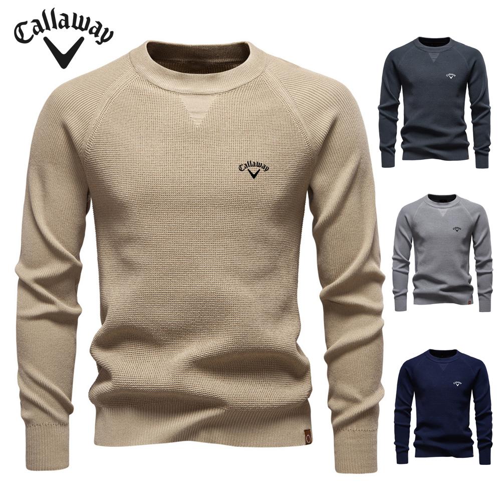 Callaway 2025 Autumn and Winter Embroidery New Round Neck Fashionable Solid Color Sweater Men's High-quality Business Casual Knitted Men's Sweater