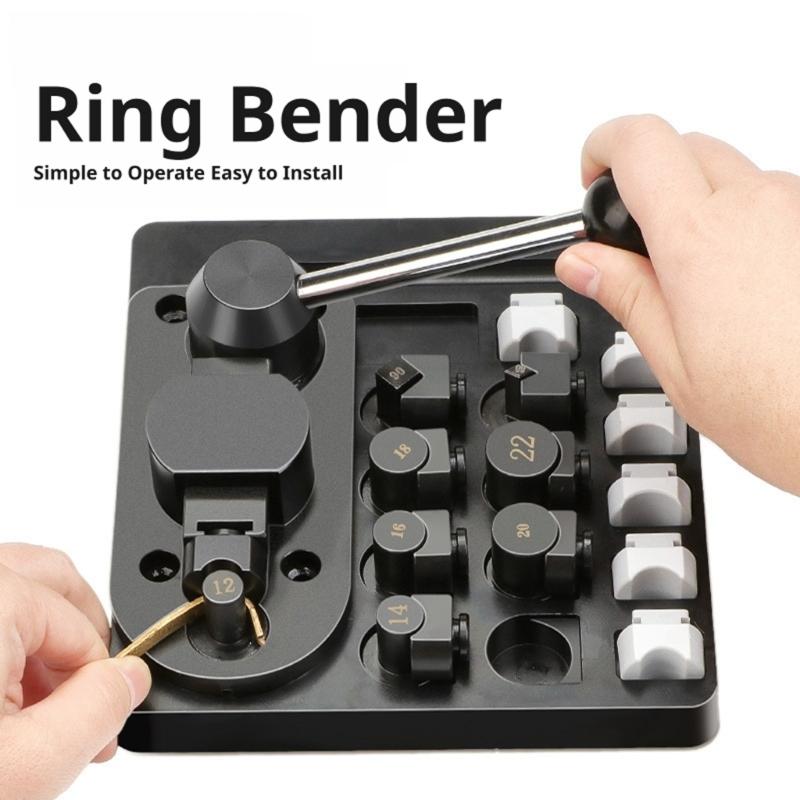 Jewelry Ring Bender Machine Manual Lever Forming Tool with 6 Nylon and 6 Metal Dies, Mounted Base for Ring Shaping Tasks and Jewelry Work
