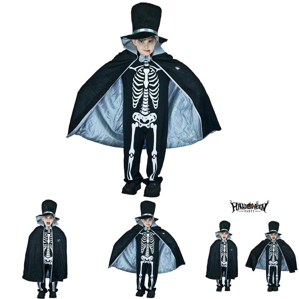 Spooky Skeleton Skull Ghost Kids Boy Halloween Cosplay Jumpsuit Party Outfit