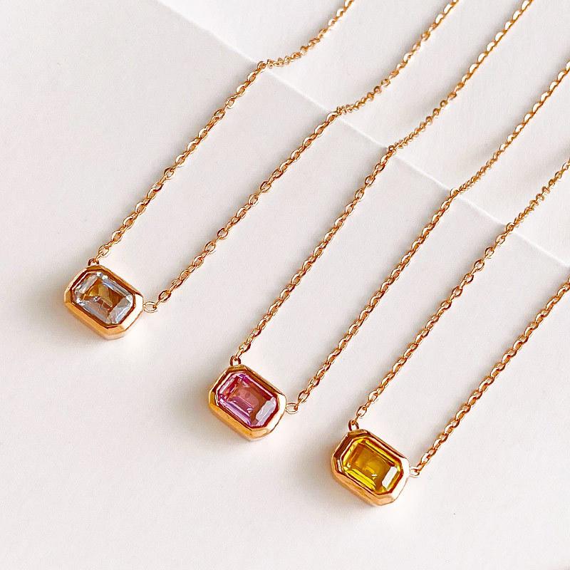 Minimalist Square Colorful Crystal Pendant Necklace for Women Rose Gold Color Choker Chain on The Neck Jewelry Girls Gift KCN044
