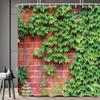 Green Vine Shower Curtain Climbing Plants Green Leaves Vintage Red Walls Rustic Nature Patio Scenery Plant Scenery Bathroom