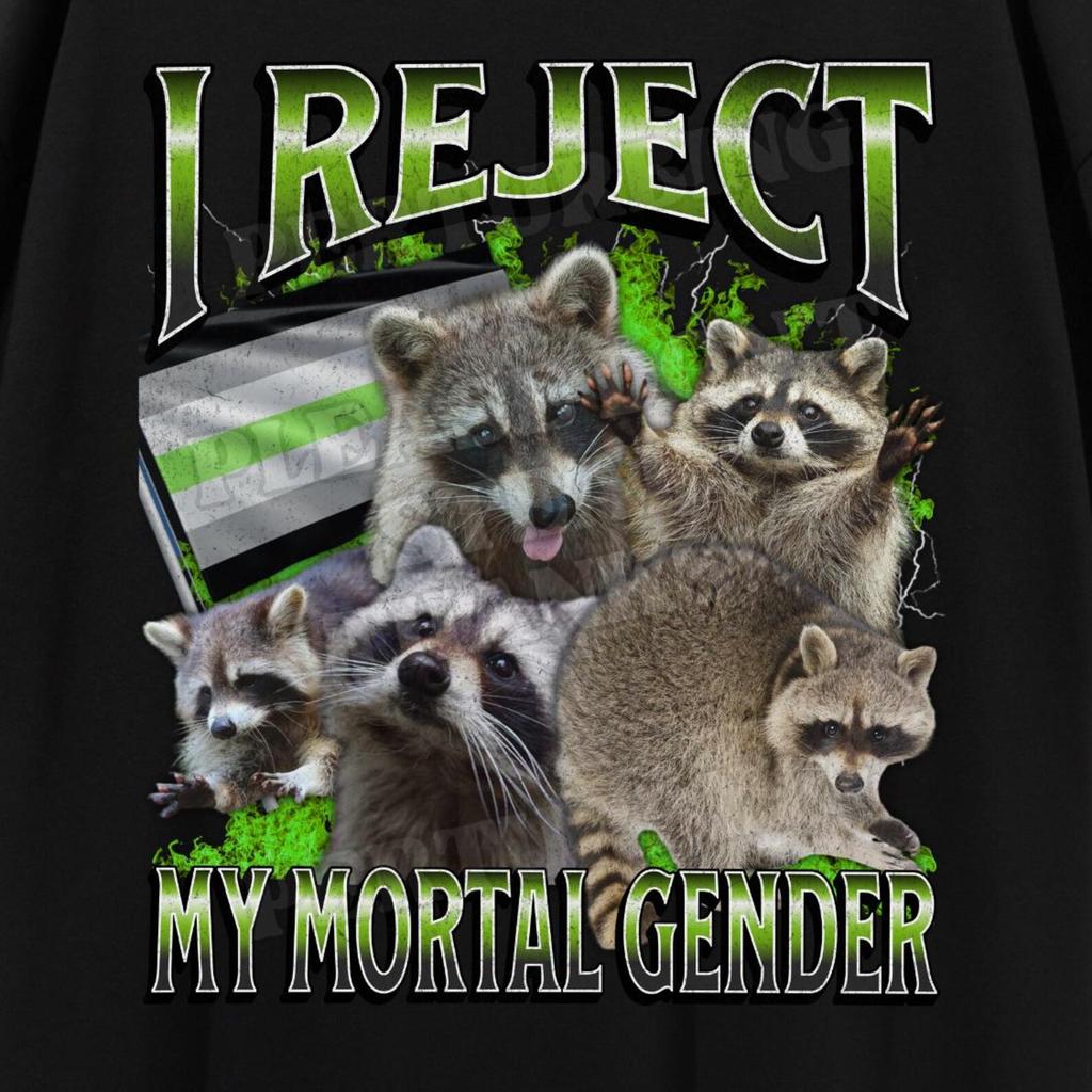 I Reject My Mortal Gender Funny Raccoon Meme Bootleg Graphic T shirt, Agender Shirt, Unhinged, Offensive T shirts, Funny Queer Lgbtq Shirt