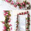 Rose Artificial Flowers Pink Silk Ivy Vine Hanging Garland Green Leaves With Flowers Decoration