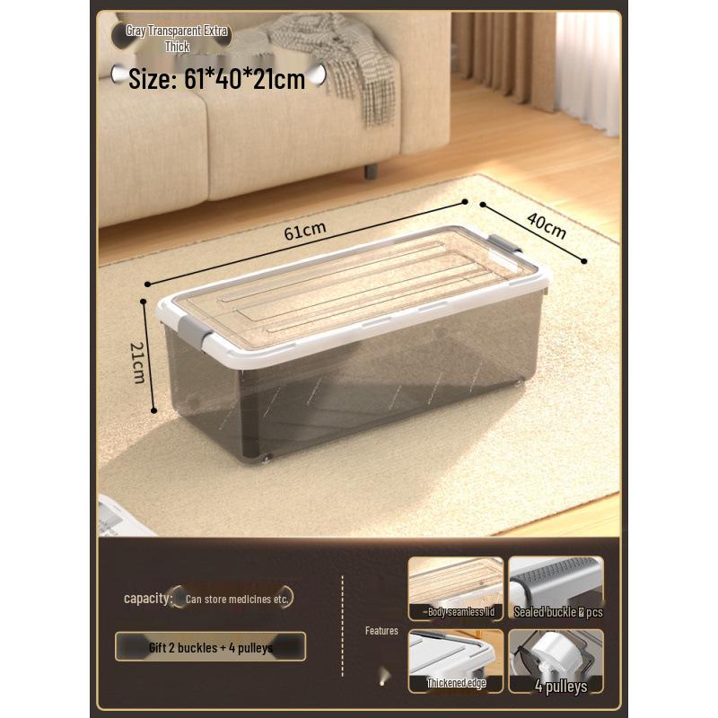 Large Capacity Transparent Under-Bed Storage Box with Wheels