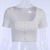 Buttons Summer Crop Top T-shirt Women Corset Skinny Knitted Tee Shirt Femme Casual Basic Sexy Tshirt Woman