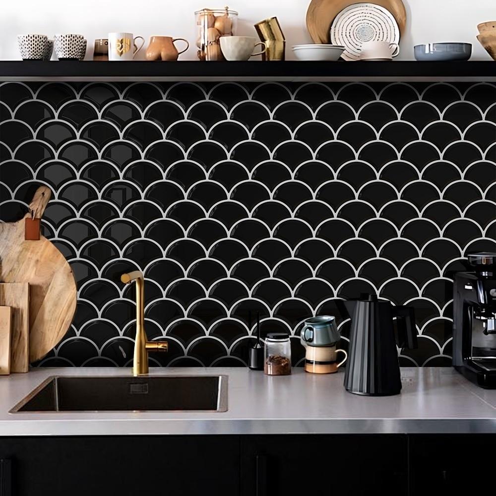 Self-adhesive 3D Wall Tile Fish Scale PVC Wall Sticker Waterproof Mold Resistant Kitchen Backsplash For Kitchen Bathroom