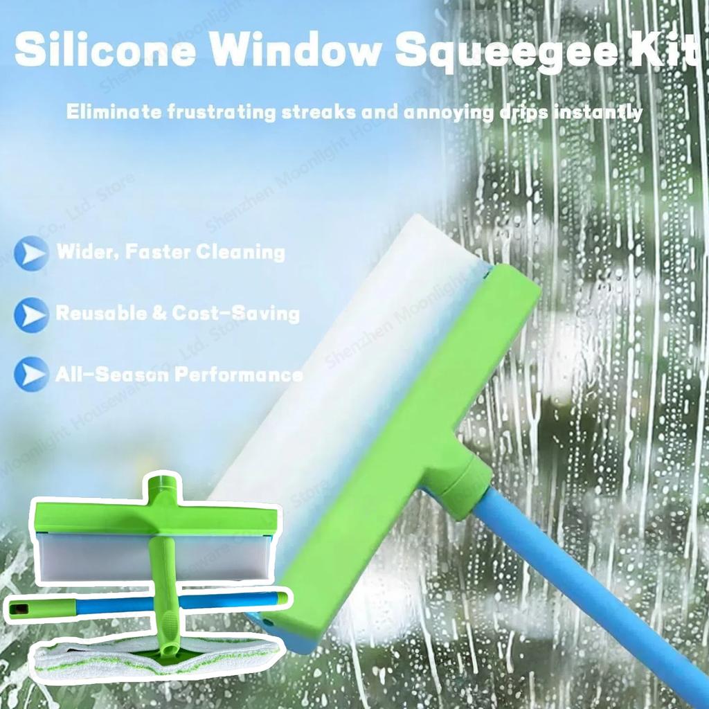 Flexible Tabar Silikon Glasreiniger Abzieher mit Griff Mikrofaser Reinigungsmopp für Duschglas Spiegel