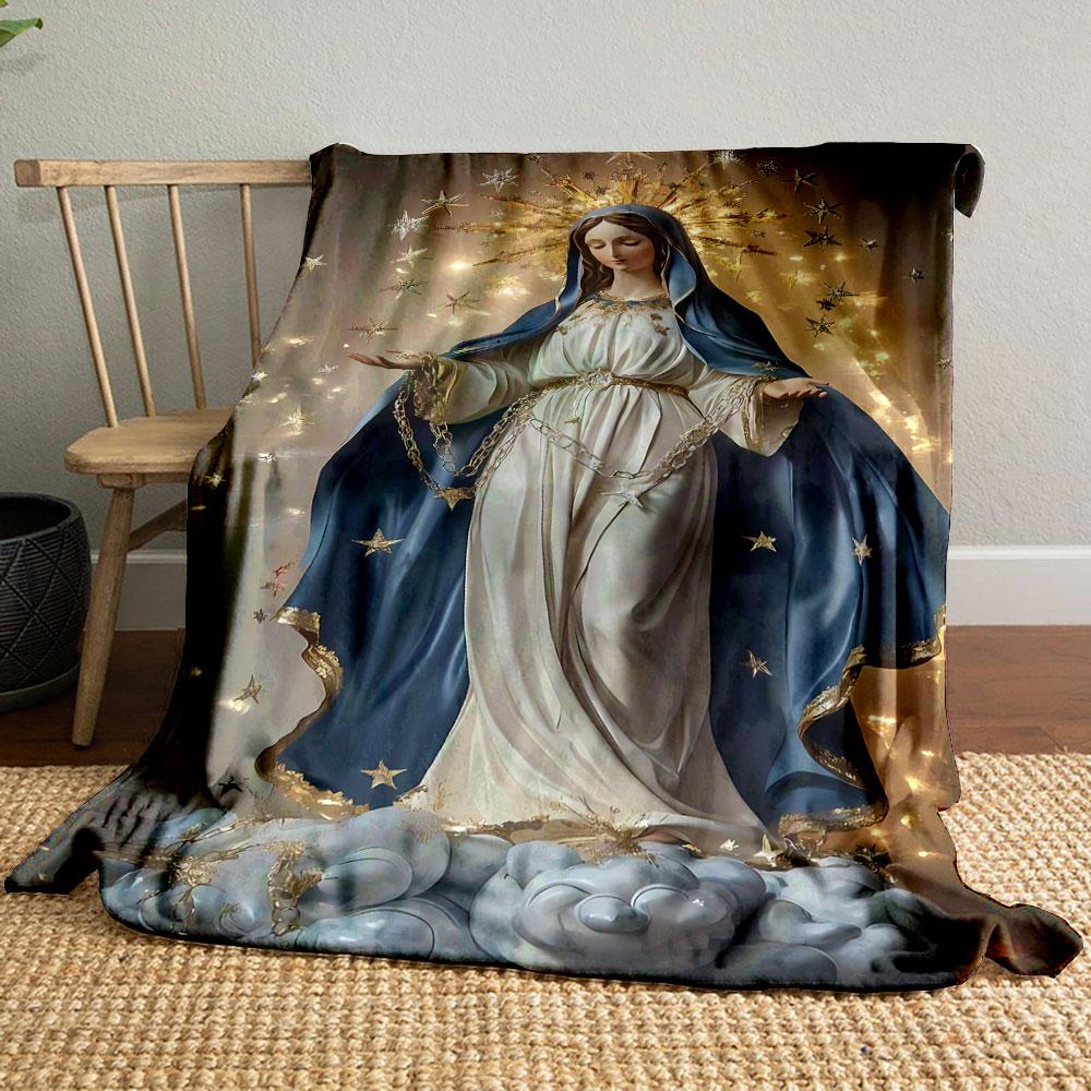 Our Lady of Grace Starry Religious Throw Blanket  Printed Blanket for Living Room Bed Couch lunch break Soft Cozy Blanket for Friend s festival Gift 80cm x 120cm