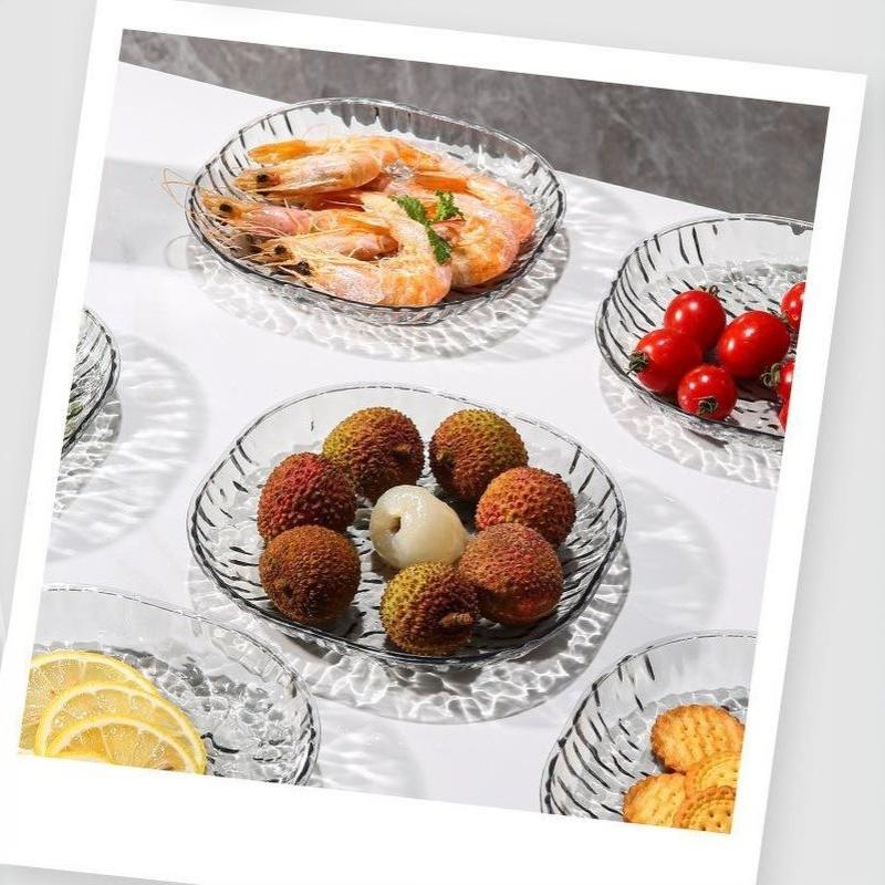 8Pc Clear Glass Plates With Holder,Light Luxury Glacier Pattern Snack Dishes,Small Appetizer Plates For Bones,Fruits,Desserts