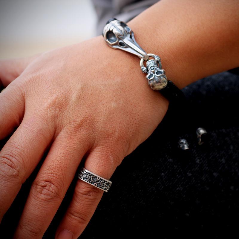 Taiyin Fangyuan Pangu Ring for Men, Trendy Retro, High End, Open Mouth Dominance Ring, High Quality Handmade Silver Jewelry