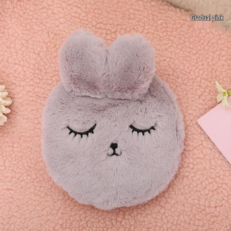 Bolsa de Água Quente Pelúcia Pelo de Coelho Estilo Coreano Extra Grande - Aquecedor de Mãos Compressão Quente PVC.