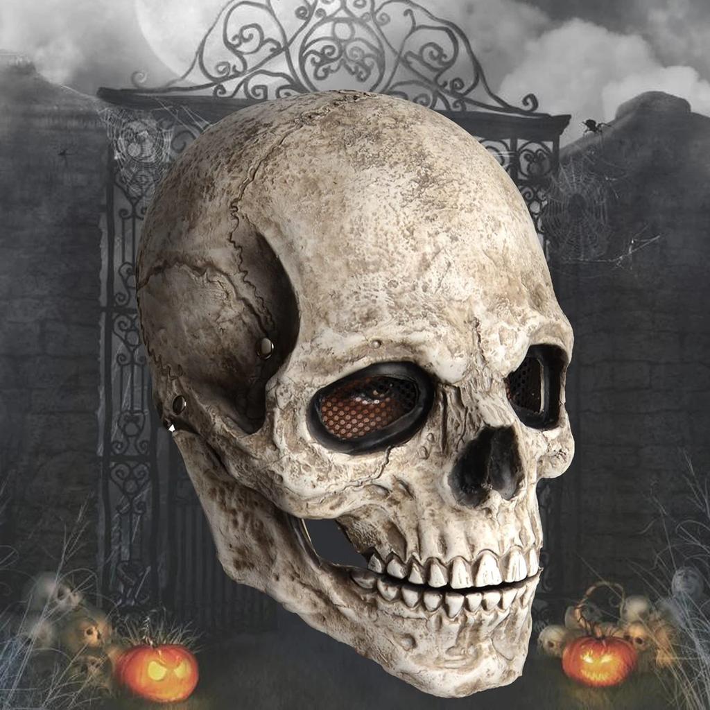 Full Head Skull Helmet Tear-Resistant Latex Headgear Skull Mask Latex Movable Jaw Mask For Cosplay Haunted House Outdoor