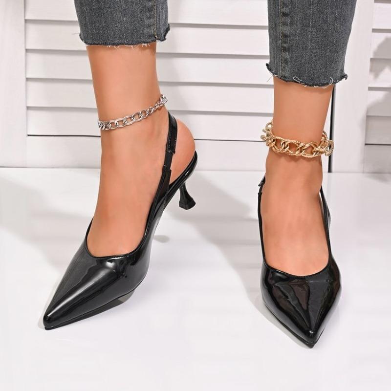 Módní dámské boty 2024 Nové dámské lodičky Jednobarevné Jednoduché boty na středním podpatku Sexy špičatá špička Slingback Elegantní společenské boty