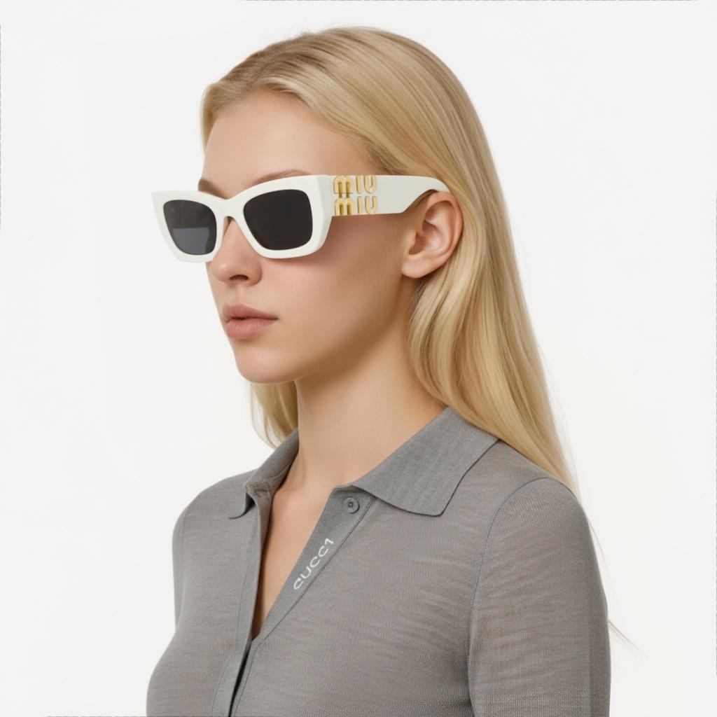 Miu Miu Side Logo Text Irregular Shape Sunglasses Women sunglasses White 0MU09WS1425S053