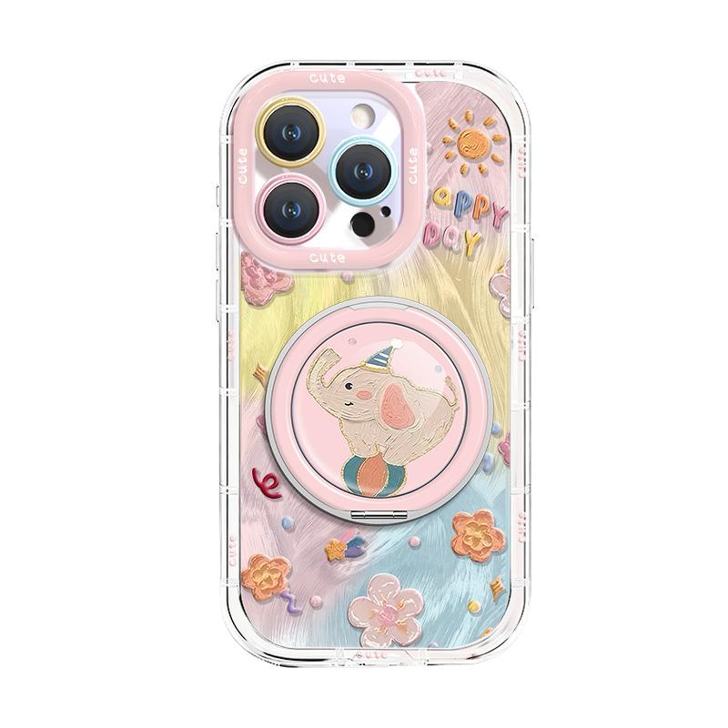 Oil painting elephant bracket is suitable for Apple 17 cute mobile phone case iphone15promax feather yarn 16 new women's 14.
